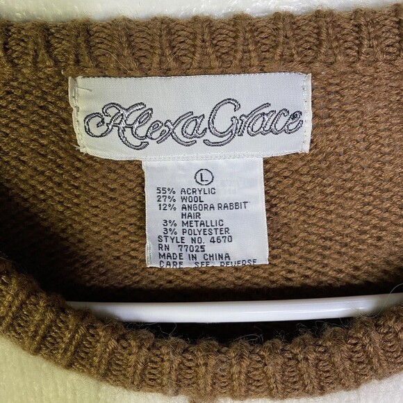 Vtg 90s Sweater Alexa Grace Womens Large Wool Blend Metallic Grandma Core Brown - Picture 5 of 8